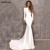 smileven mermaid wedding dresses long sleeve elegant boho satin bride dress wedding gowns 2020 vestido de noiva
