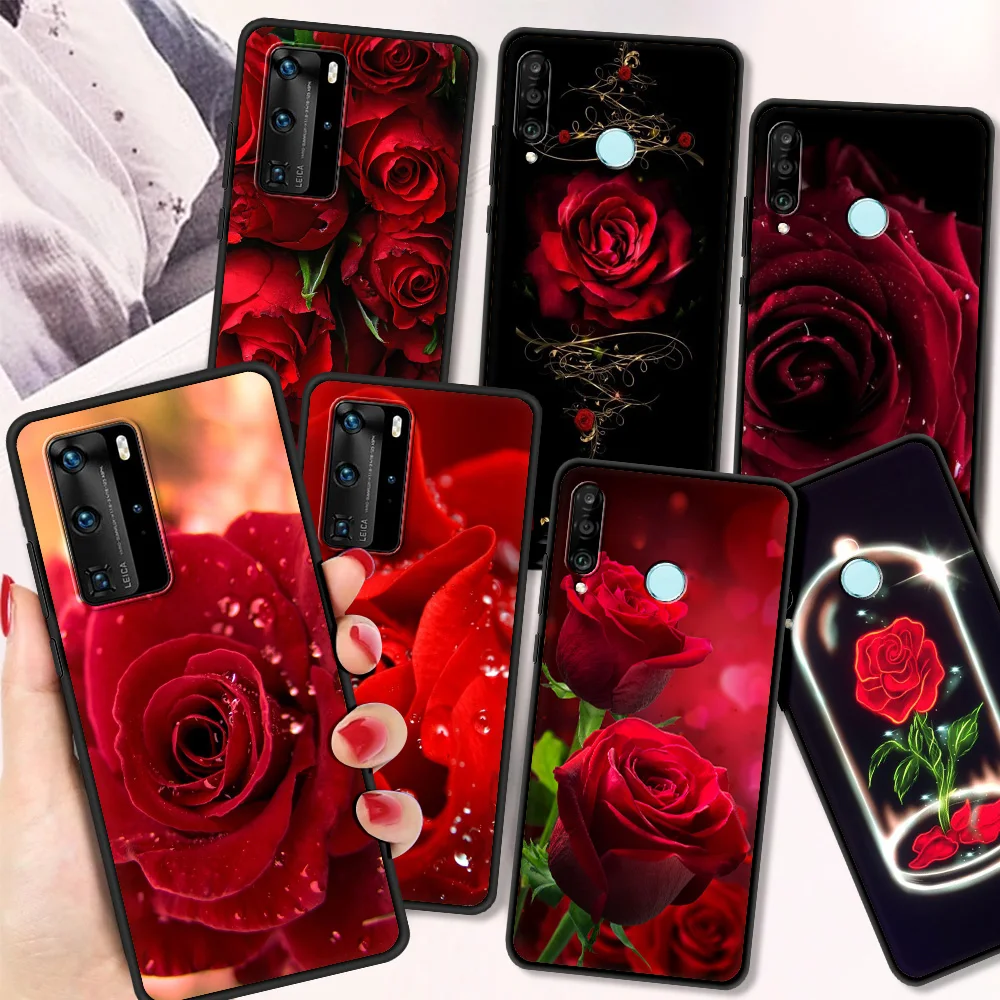 

Чехол с красными розами и цветами для Huawei P30 Pro P40 Lite E P Smart Y6 Y7 2019, мягкий чехол для телефона Huawei P30 Lite, чехол