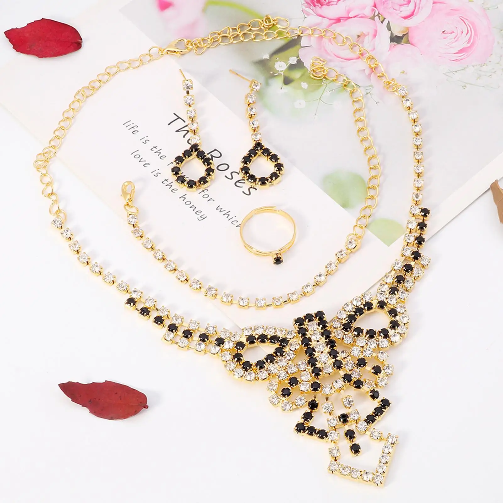 Женский элегантный золотистый кристалл свадебный набор из четырех частей Стразы