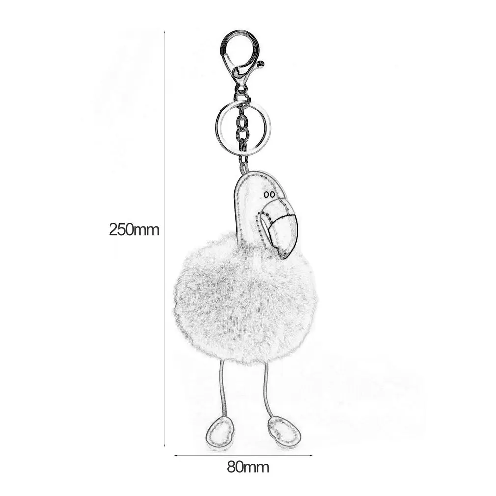 Брелок в виде фламинго милый помпон пушистый искусственный кроличий мех шаровая