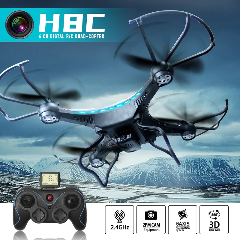 JJRC H8C аэрофотосъемка пульт дистанционного управления Вертолет 2MP HD камера 6 осевой гироскоп 360 градусов Поворотный Светодиодный светильник Дрон ZLRC