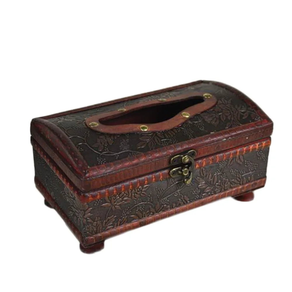 

1Pc Household 21*12*11CM Elegant Crafted Wooden Antique Handmade Old Tissue Box Antique Tissue Box for Daily use