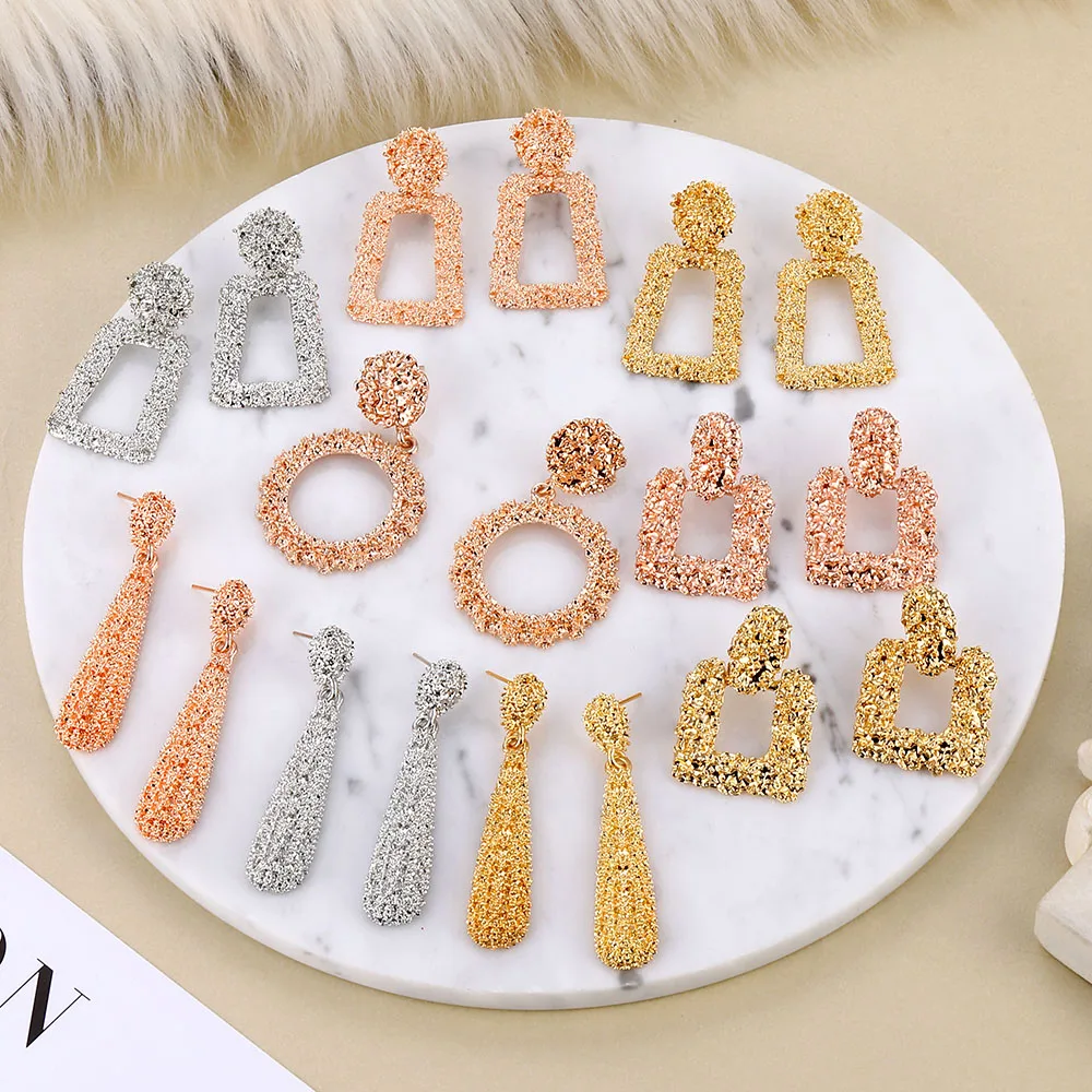 Новые модные геометрические металлические висячие серьги массивные винтажные