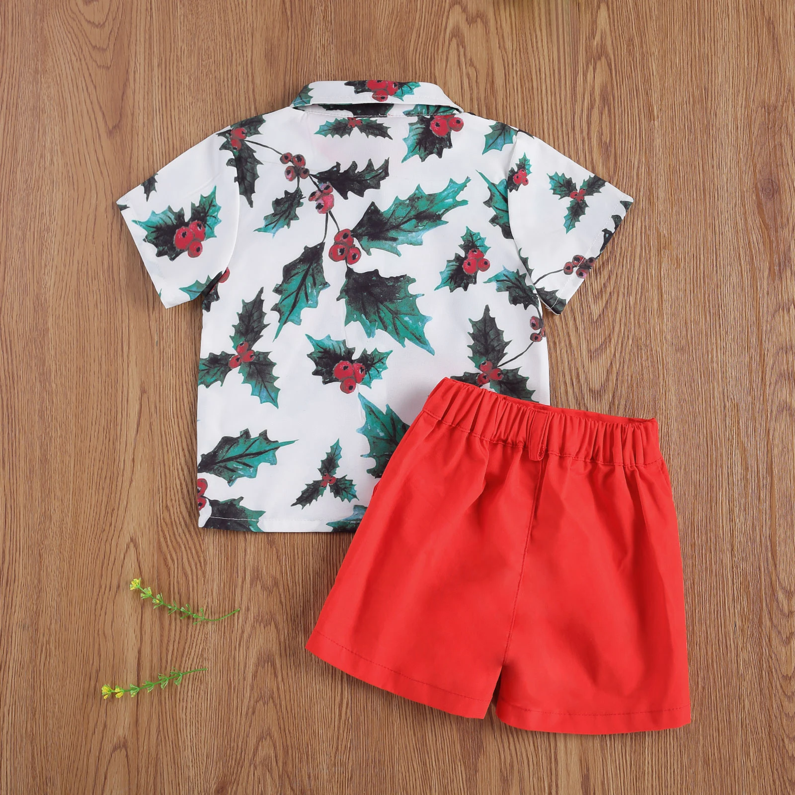 

2020 New Winter Christmas 1-6Y Toddler Baby Boy 2Pcs Set Holly Print Lapel Short Sleeve Shirt+Red Shorts Xmas Party Outfits