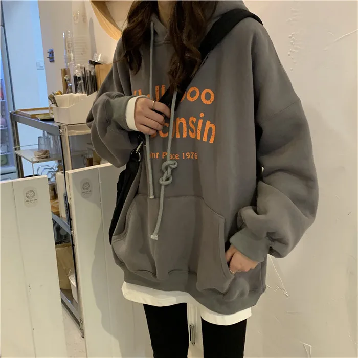 XZ2271 new loose Korean style long-sleeved lazy gray hooded Sweatshirts women