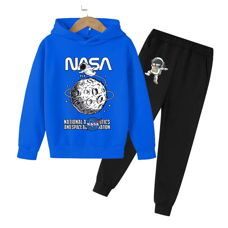 

Children 4-14 years old sports jogging clothes 2021 children's astronaut print pattern spring and autumn hooded sweatshirt suit