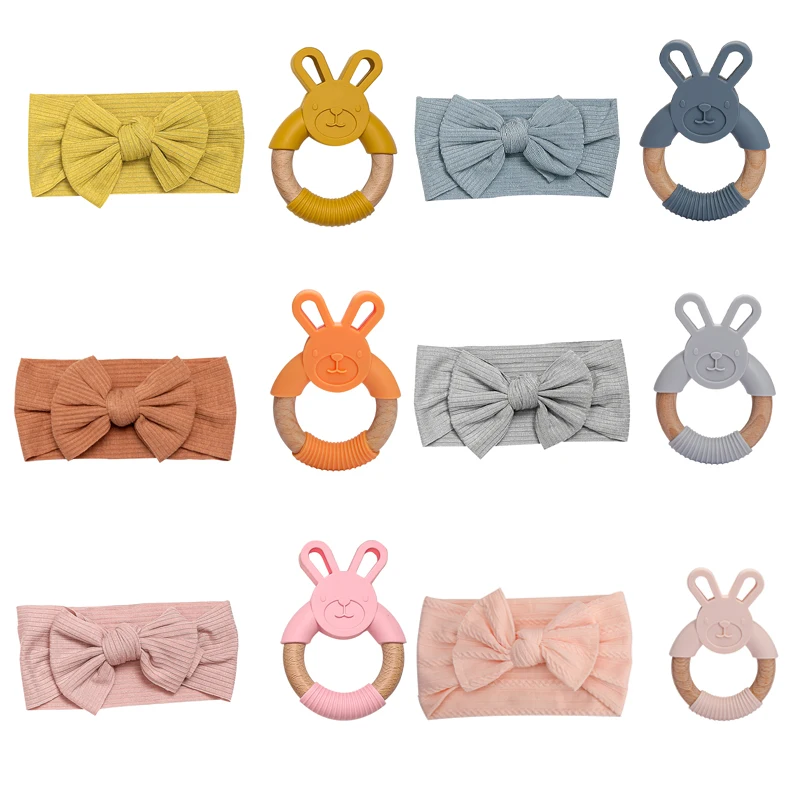 

2 Pcs/set Baby Hair Band Teether Set Bowknot Baby Headband Elastic Hair Bands Soft Nylon Hair Accessories Infant Care Product