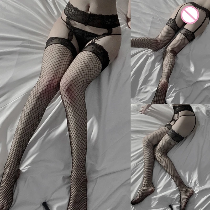 

Women Sexy Black Garter Belt Suspender Pantyhose Floral Lace Top Hollow Out Fishnet Thigh High Stockings Tights Lingerie