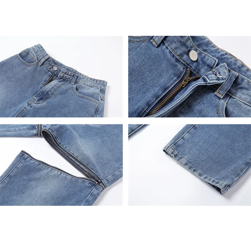 

FIND HEART Autumn Fashion Hollow Out High Waisted Denim Casual Y2k Pants Loose Hip Hop Pants Zipper Fly Streetwear Clubwear