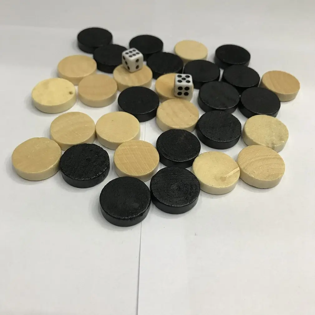 

Natural Wooden Chess Draughts & Checkers & Backgammon Chess Piece for Kids Board Game Learning Camping