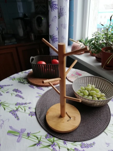 Деревянный кухонный стеллаж для хранения, стеллаж для кружек, дерево, съемная бамбуковая подставка для кружек, подставка для хранения кофе, чая, органайзер, вешалка, держатель с 6 крючками