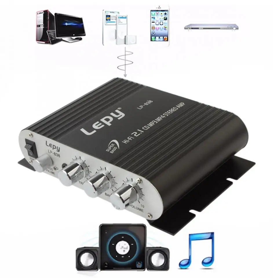 Усилитель мощности Lepy LP 838 Hi Fi 2 1 MP3 радио аудио стерео бас динамик усилитель плеер