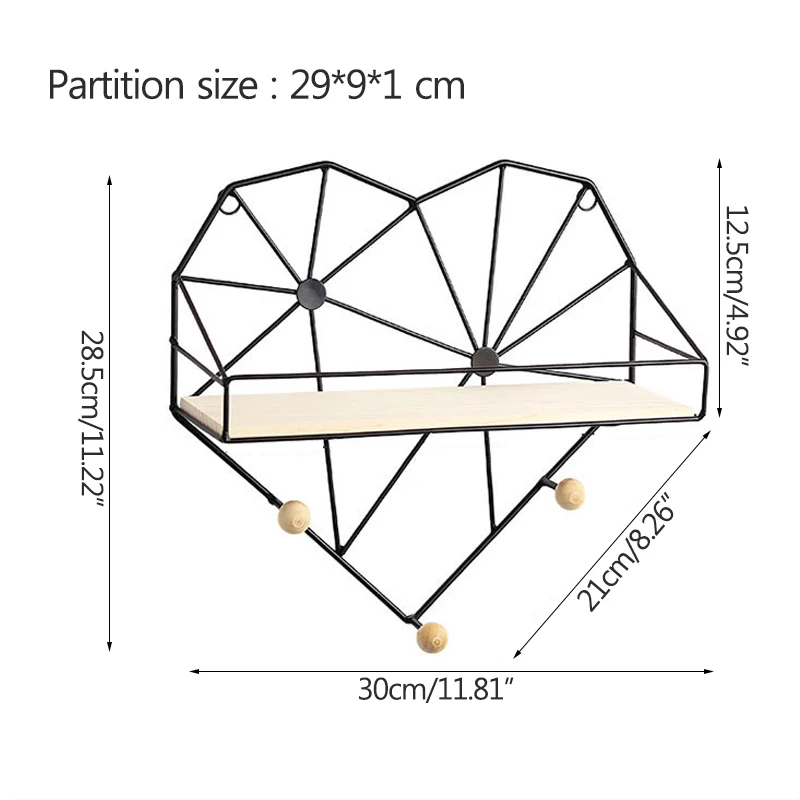 

Household Hanging Rack Storage Shelf Creative Heart Shape Sundries Contabiner Home Living Room Decoration Simple Wall Decoration