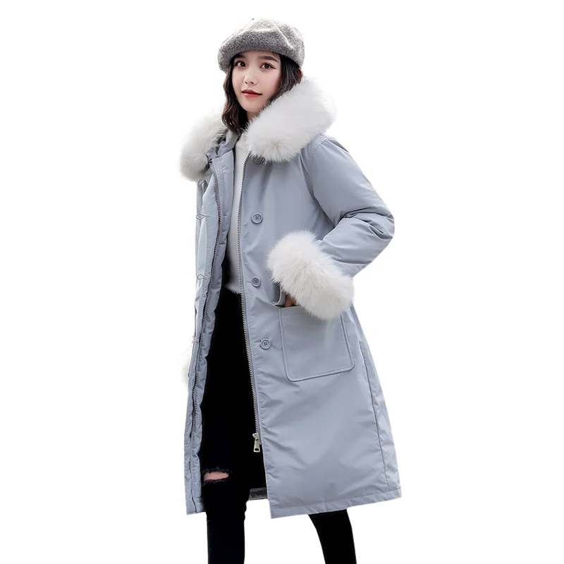 

Куртка женская зимняя, облегающее пальто средней длины в стиле панк, с большим меховым воротником, толстая стеганая куртка, 2021