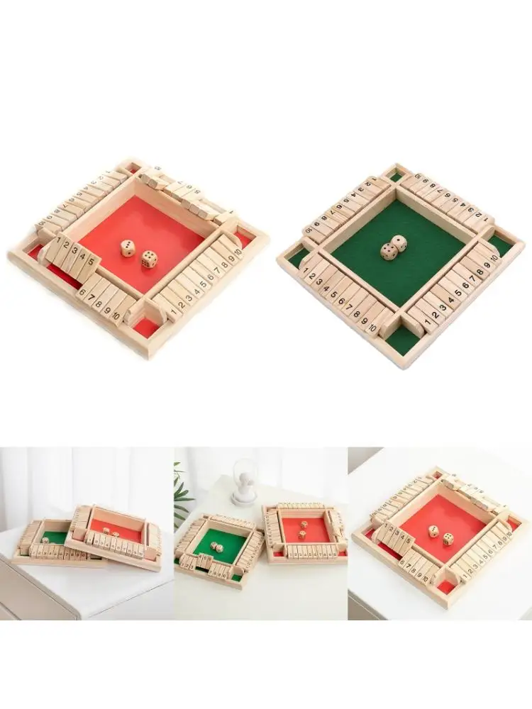 

4 Player Shut The Box Wooden Table Board Game Family Traditional Game Dice Toy