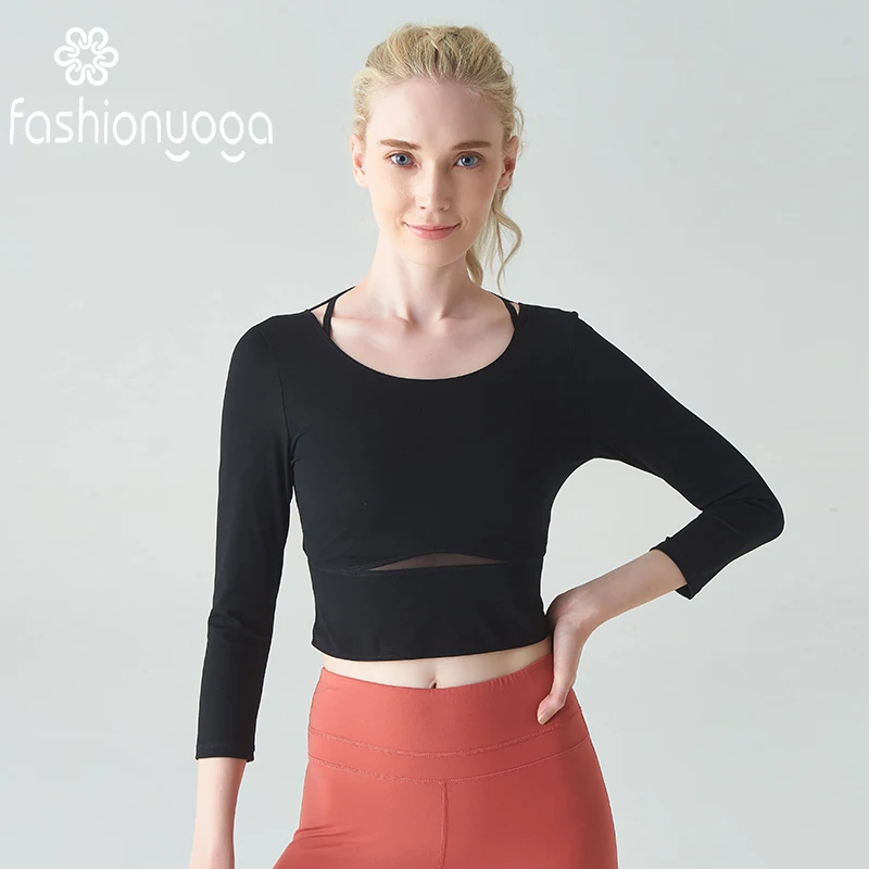 Women Yoga Tops Shirts Ladies Girl Long Three Quarter Sleeves Sportswear Training Professional Fitness Gym Workout Running Slim | Спорт и