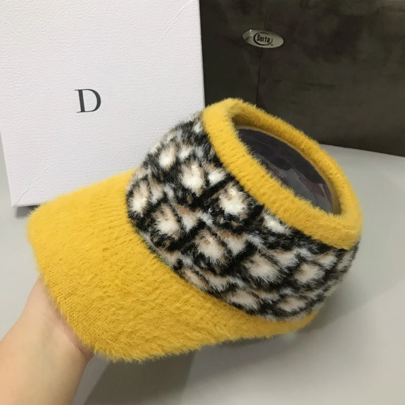 Winter Letters Mink Fur Empty Top Hats Autumn Outdoor Sunshade Caps Fashion Student Sports Cap Women 2020 Stretch to Keep Warm