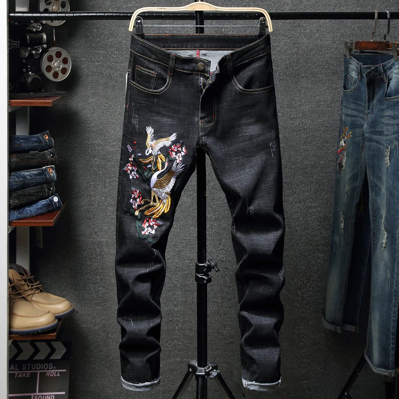 

Men's jeans new arrival spring and summer fashion embroidery printed jeans youth trend slim-fit jeans trousers men