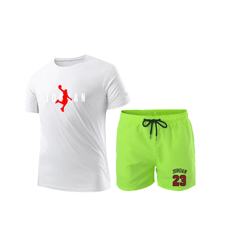 

2021 Jordan 23 print summer men's mesh breathable short sleeve shorts comfortable casual top fashion T-shirt + pants 2-piece set