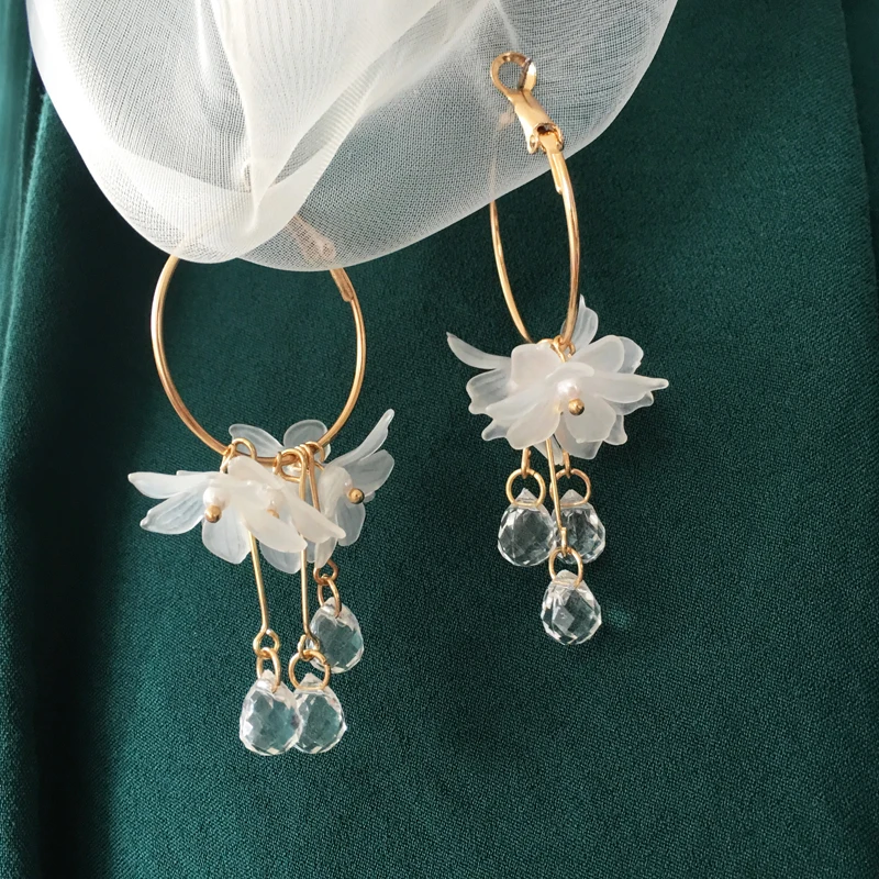 

Trendy Jewelry Flower Earrings Hot Selling Round Metal Wire With Clear Glass Hanging Drop Earrings For Women Girl Party Gifts