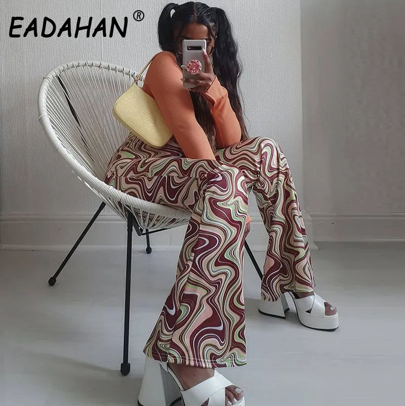 

Женские Пляжные штаны EADAHAN, свободные, с низкой посадкой, с принтом тай-дай, мешковатые, расклешенные, летние, 2021