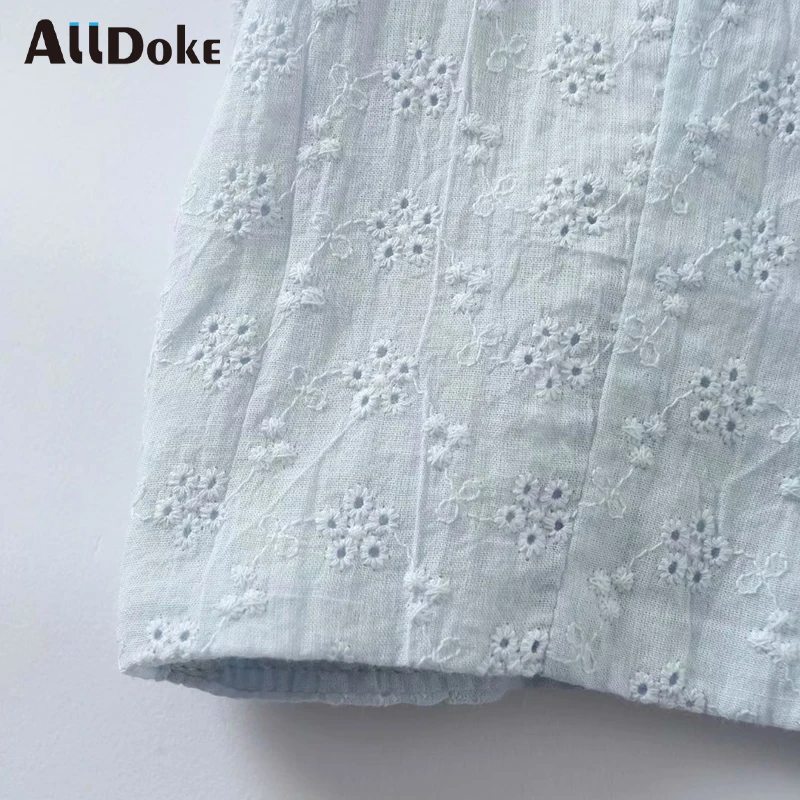 

ALLDOKE vintage embroidery blouse women summer square collar puff sleeve crop tops shirt casual button ladies blouses blusas