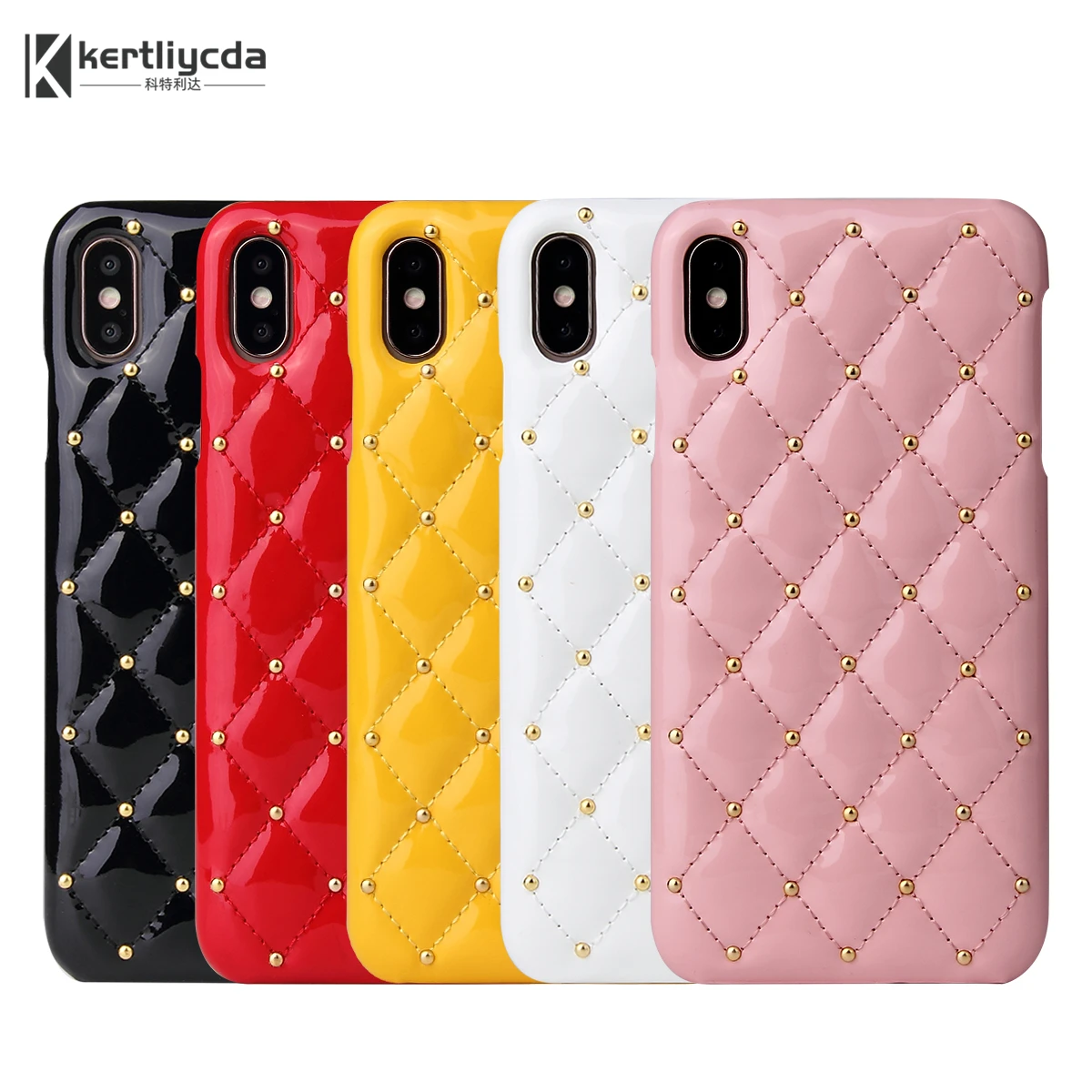 Luxury Soft patent leather Rivets Cover For iPhone XR XS 12 13 11 Pro MAX first layer Phone Case For iPhone 6 6S 7 8 Plus coque