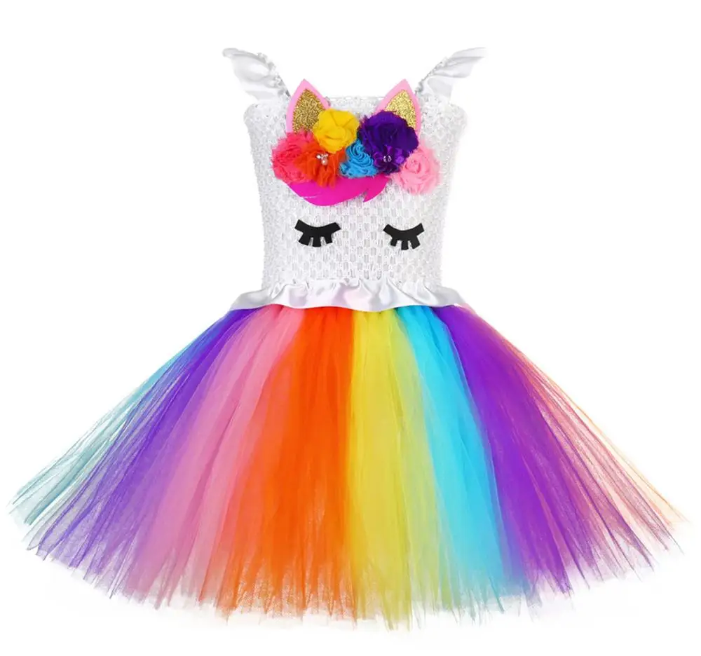 Вечернее платье для девочек с рисунком единорога пастельные тона длина до колена