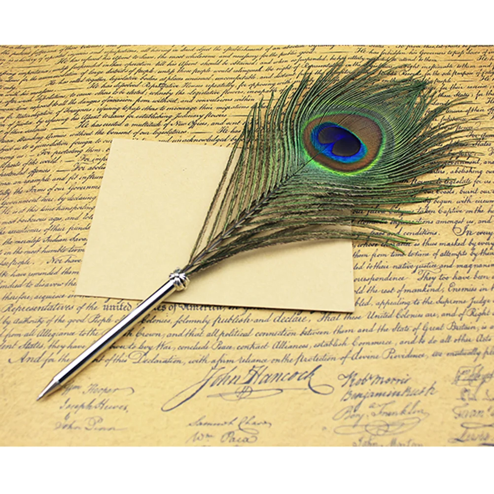 

2 Pcs Feather Ballpoint Pen Vintage Writing Pen Eyes Pen Novelty Stationery School Office Supplies - 30x8cm (Black)