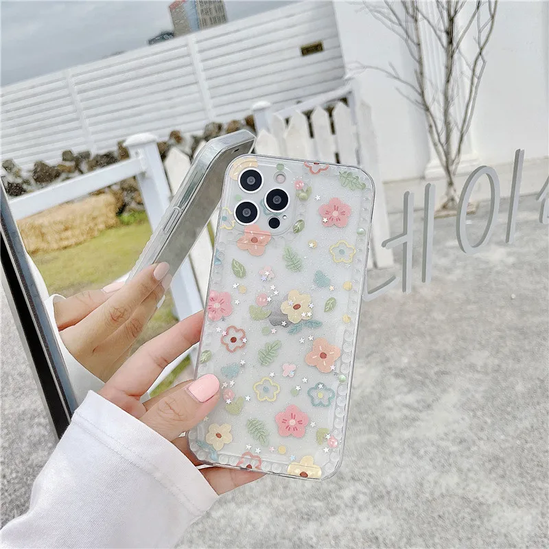 

Retro sweet girls Sister Glitter Flowers Phone Case For iPhone 11 12 Pro Max Xs Max XR Xs 7 8 Plus X 7Plus case Cute Soft Cover