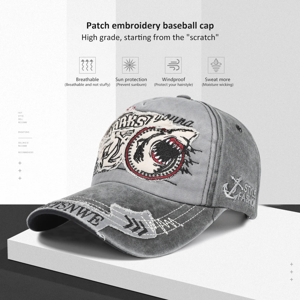 

Women's baseball cap Men's cap men's brand caps summer cap Patch embroidery shark baseball cap black navy retro baseball cap