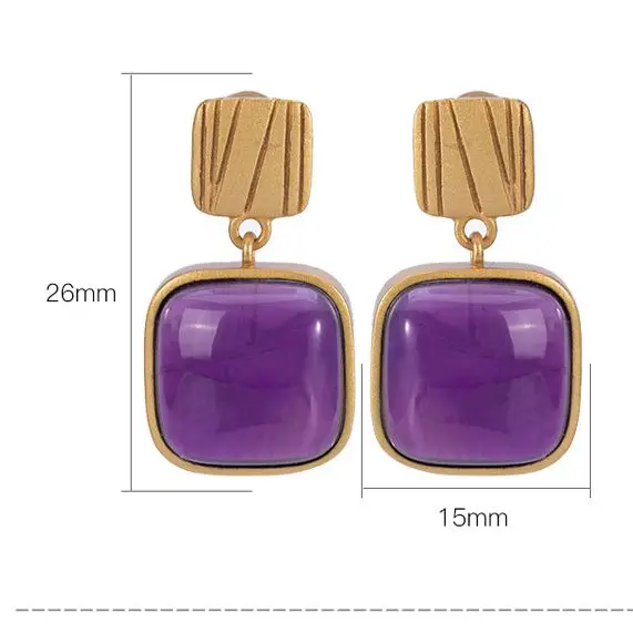 Серьги из серебра 925 пробы с квадратным аметистом геометрические серьги