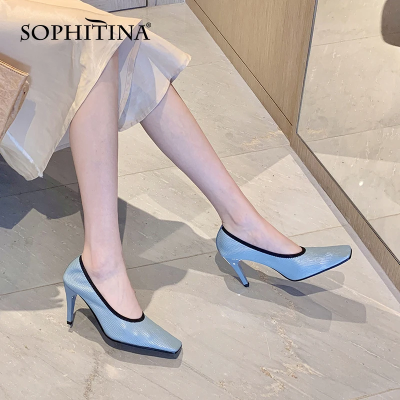 

Женские туфли-лодочки SOPHITINA, элегантные эластичные, на высоком каблуке, без застежки, квадратный носок, Повседневная офисная обувь для работ...