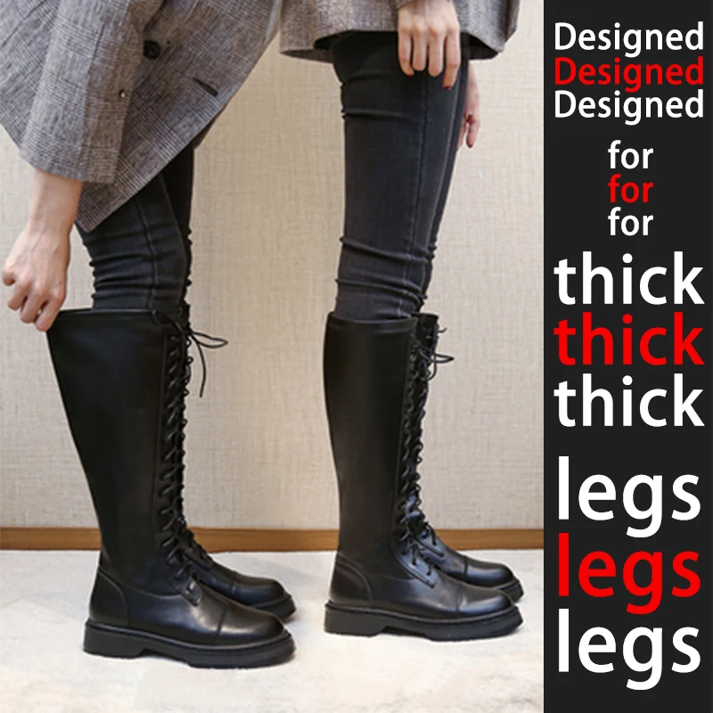 

Lace Up Thick Middle mid-calf winter Boots Knee High Kawaii Punk Platform Luxury Shoes Boots Female Women Shoes Cowgirl MAZIAO