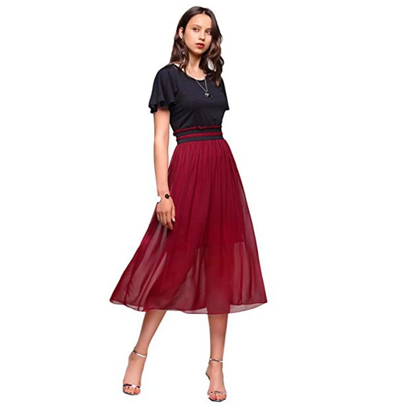 

Europe and the United States big summer new women's dress waist thin stitching contrast knitting Chiffon Dress