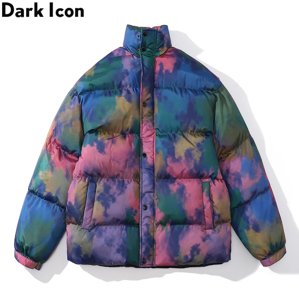 

Dark Icon Tie Dyeing Stand Collar Thick Warm Coats Men Women Winter Cotton Padded Men's Coat