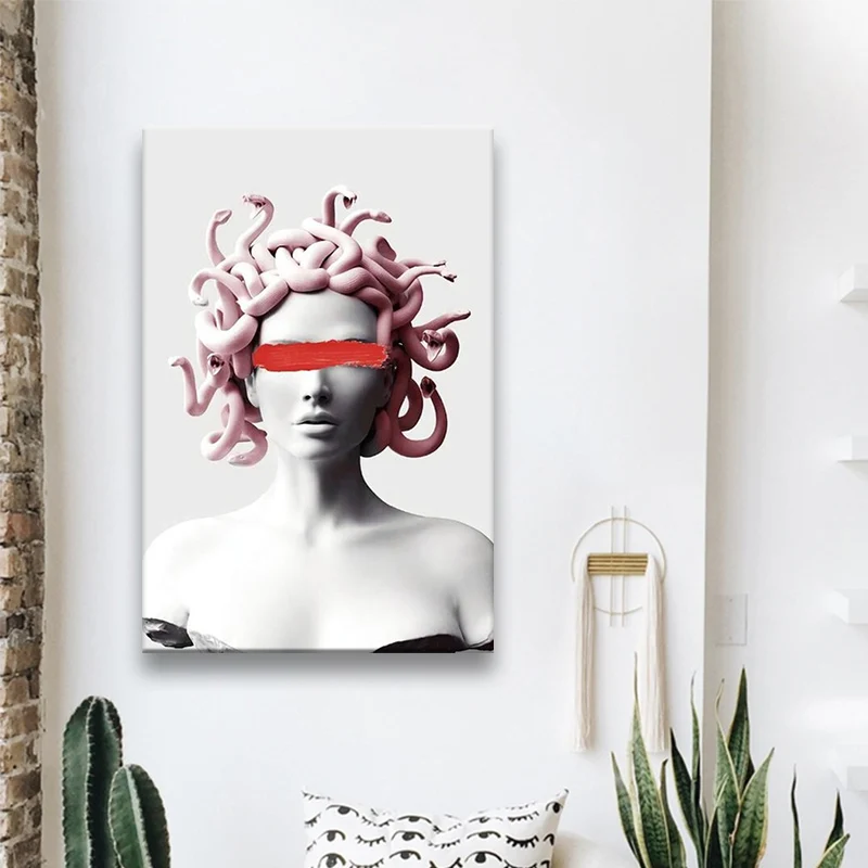 

Sculpture of Medusa Vaporwave Canvas Posters Graffiti Art Canvas Paintings on The Wall Art Pictures for Living Room Decor