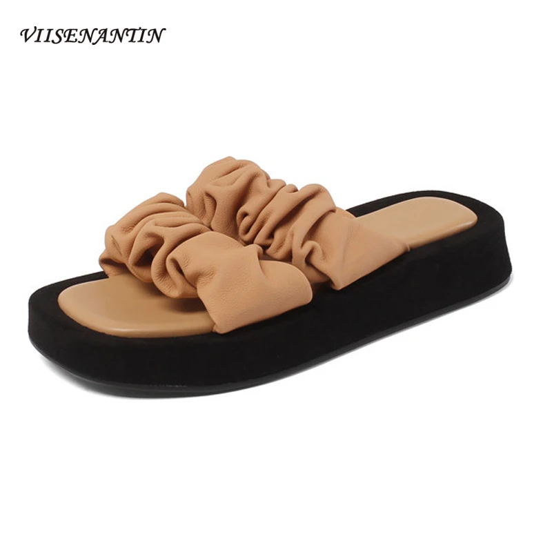 

Сандалии на платформе, стильные босоножки из овечьей шкуры с круглым носком, открытый носок, Повседневная Уличная одежда, лето