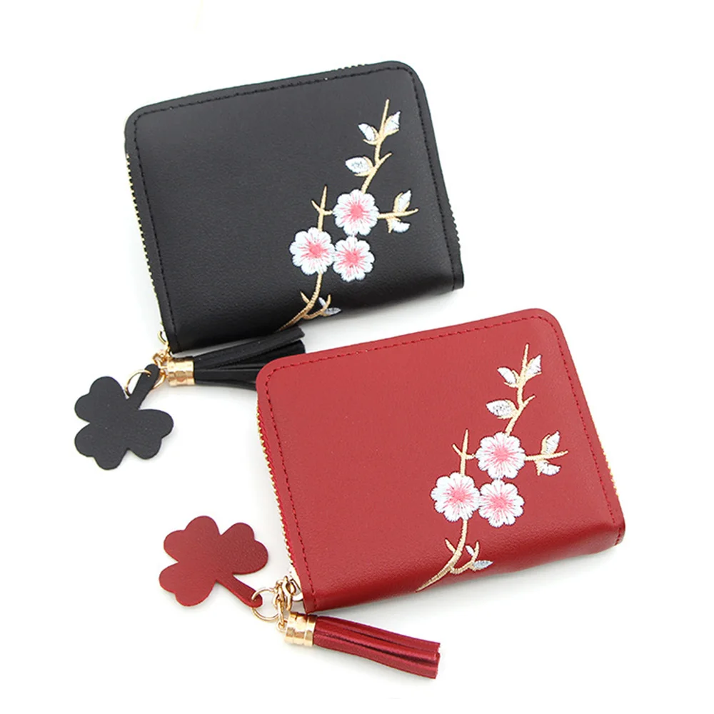 Новые маленькие женские кошельки с цветочной вышивкой и кисточками короткий