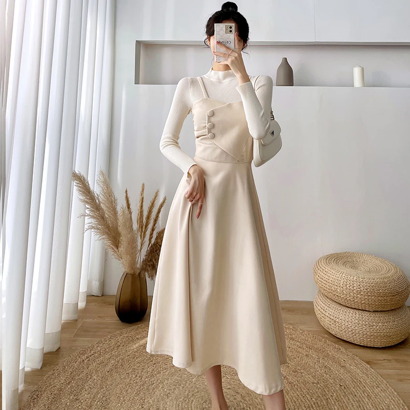 

Женское вельветовое платье, вечерние платья с открытой спиной, корейское платье на бретелях-спагетти, Элегантное черно-белое платье в стиле...