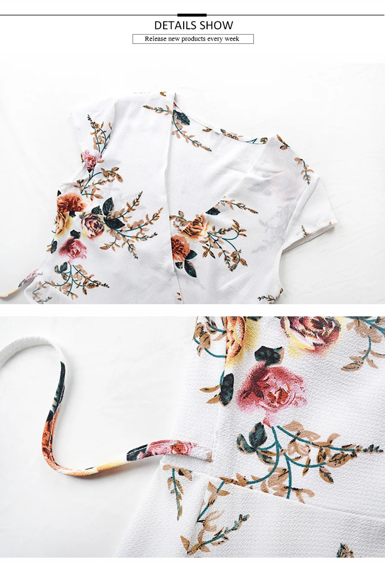 Шифоновые платья Летнее Длинное белое пляжное платье с цветочным принтом и V