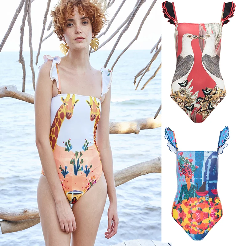 Сексуальный боди с высоким вырезом бикини 2020 Цветочный купальник для животных