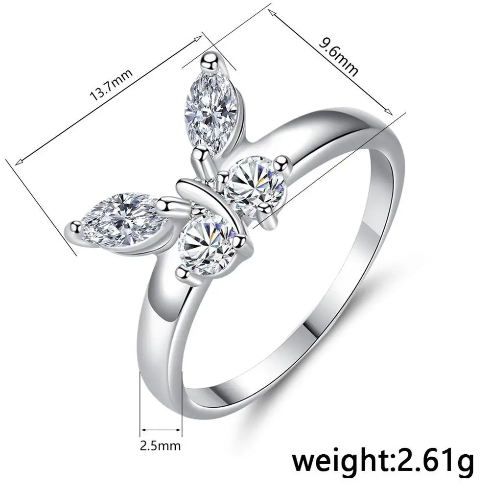

2021 New Shining Crystal Zircon Butterfly Ring Women Wedding Engagement Party Jewelry Gift Size 6-9