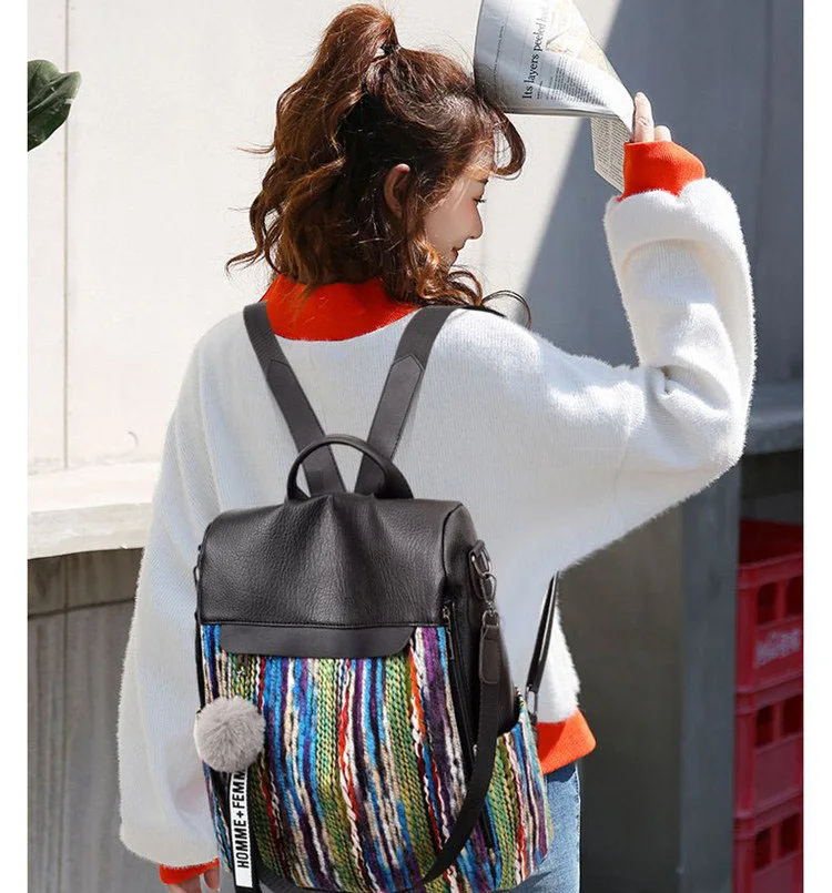 Bags for Women backpack 2019 winter new fashion wild stitching soft leather leisure travel large capacity hot sale |