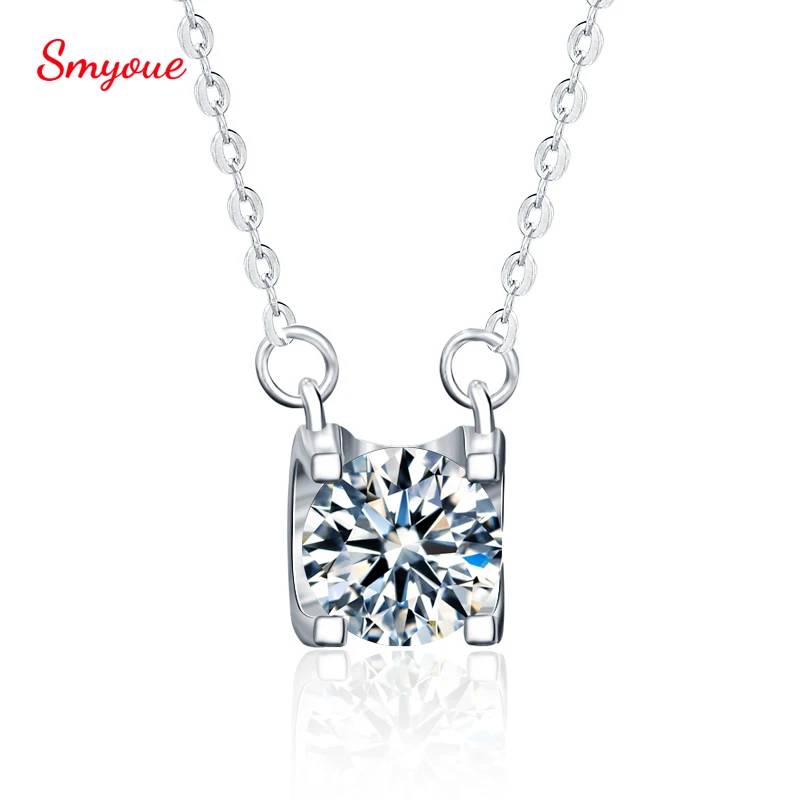 

Smyoue 1 Carat Real Moissanite Pendant Necklace For Women Girls Square 100% 925 Sterling Silver Wedding Simple Pendant Jewelry