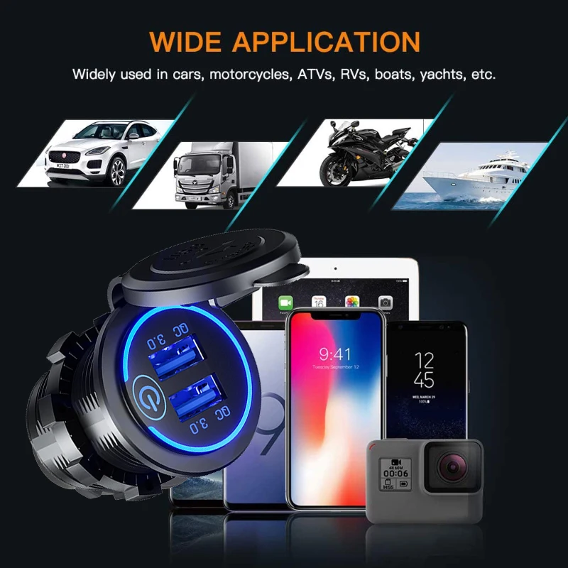 Автомобильное зарядное устройство USB прикуриватель QC разветвитель быстрой