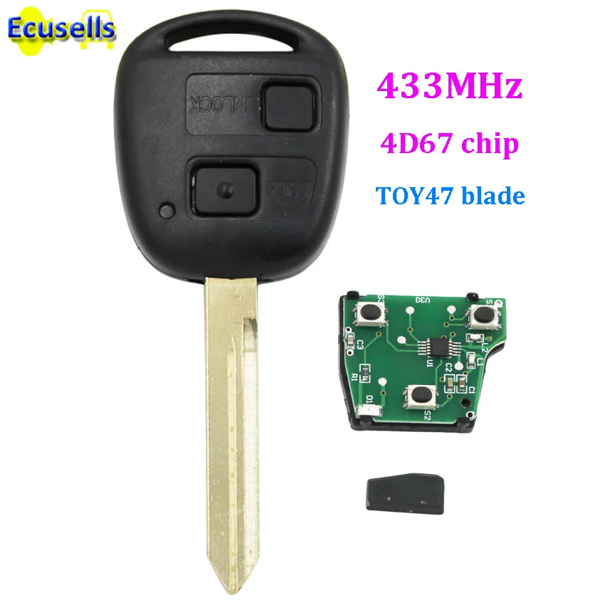 2 кнопочный дистанционный ключ для Toyota Avenis Corolla Yaris 433 МГц с чипом 4D67 внутри