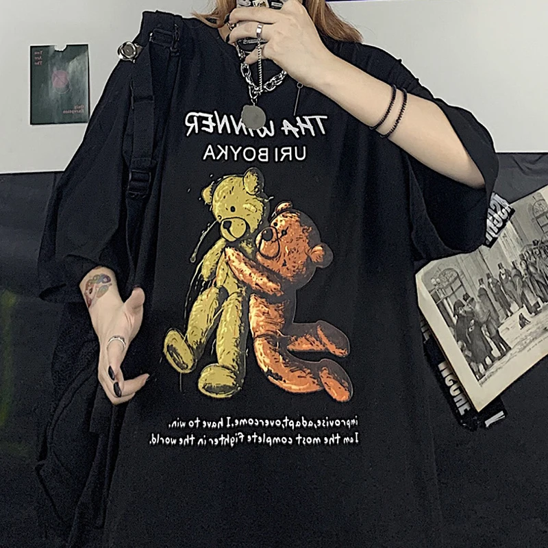 Женская футболка с коротким рукавом Свободный Топ круглым вырезом и мультяшным