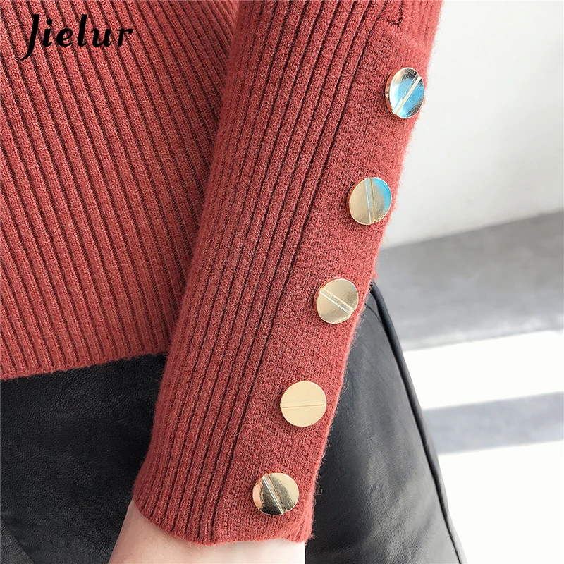 Jielur водолазка кардиган осенний вязаный свитер Одноцветный базовый на пуговицах