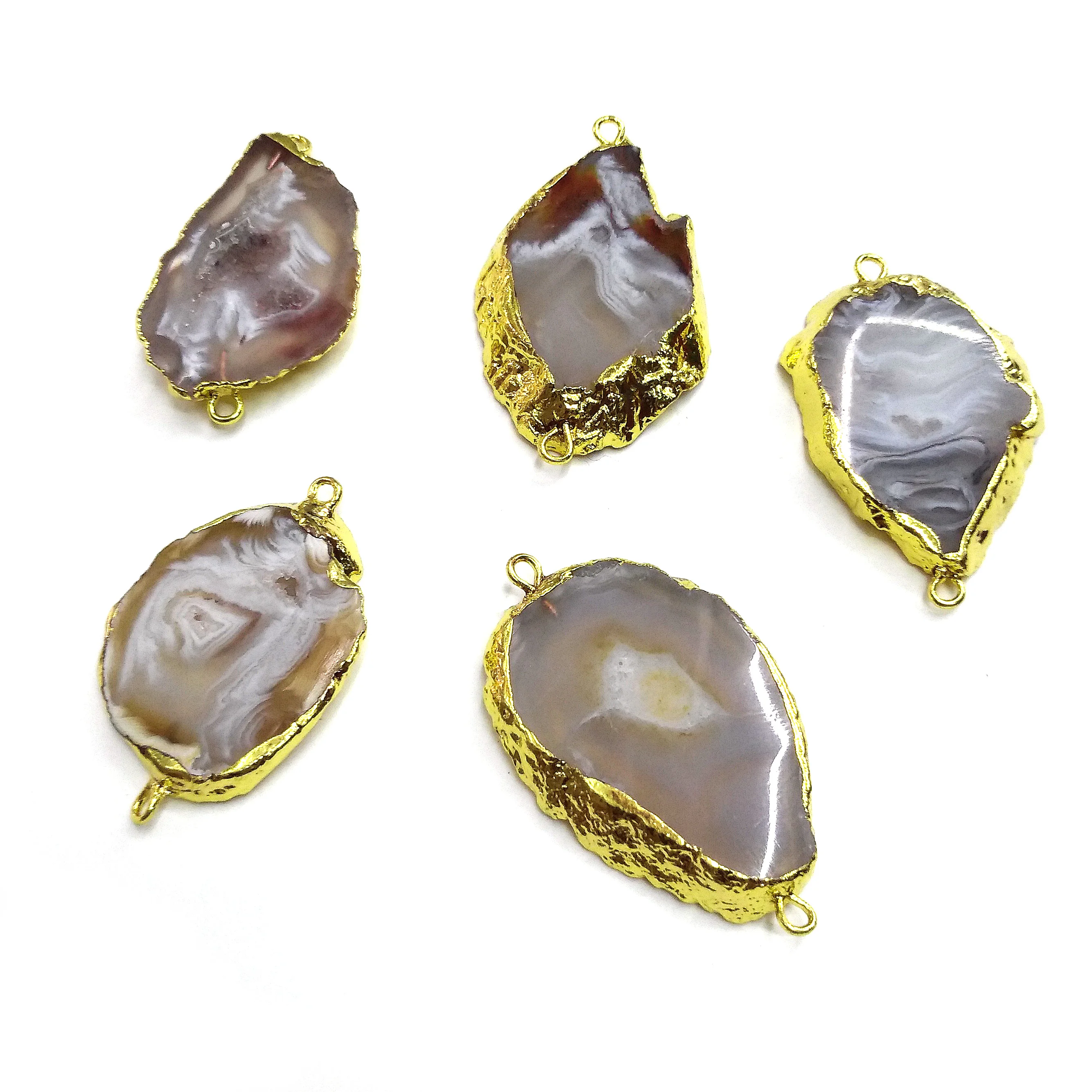 

Natural Stone slice Agates Pendants irregular shape Double hole connector for Jewelry Making DIY Necklace Bracelet Accessories